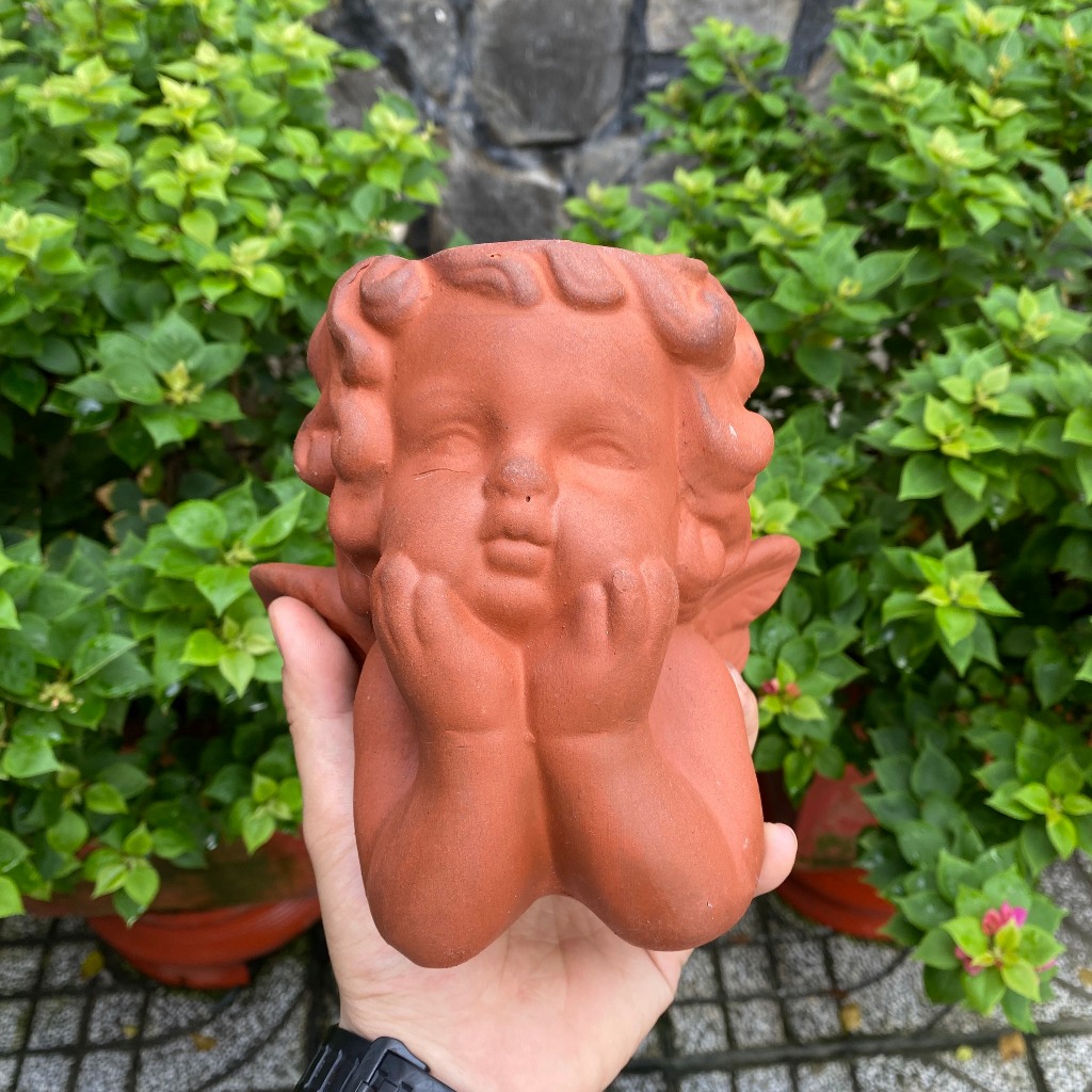 Chậu đất nung - Chậu trồng sen đá, xương rồng - Chậu thiên thần xòe cánh miệng 8cm, cao 15cm