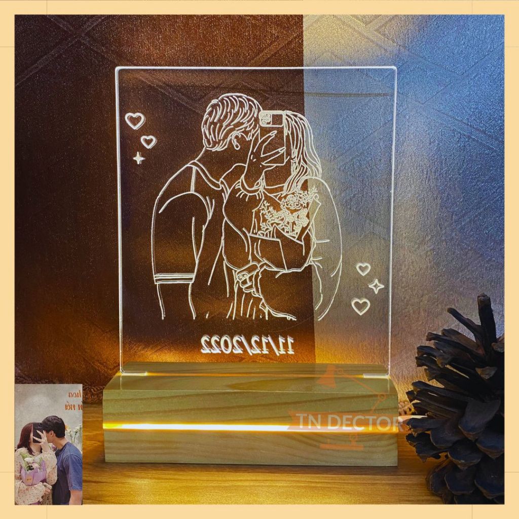 Đèn ngủ led 3D khắc hình dạng line theo yêu cầu, quà tặng tình yêu, kỷ niệm ngày yêu, ngày cưới, sinh nhật, decor phòng
