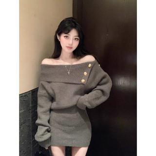 N302 [LOẠI 1 CÓ VIDEO THẬT] Váy len trễ vai ulzzang màu xám ghi dài tay thu đông HOT 2023 siu nữ tính độc lạ