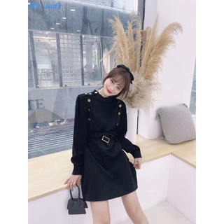 Đầm da lộn nút kèm bell