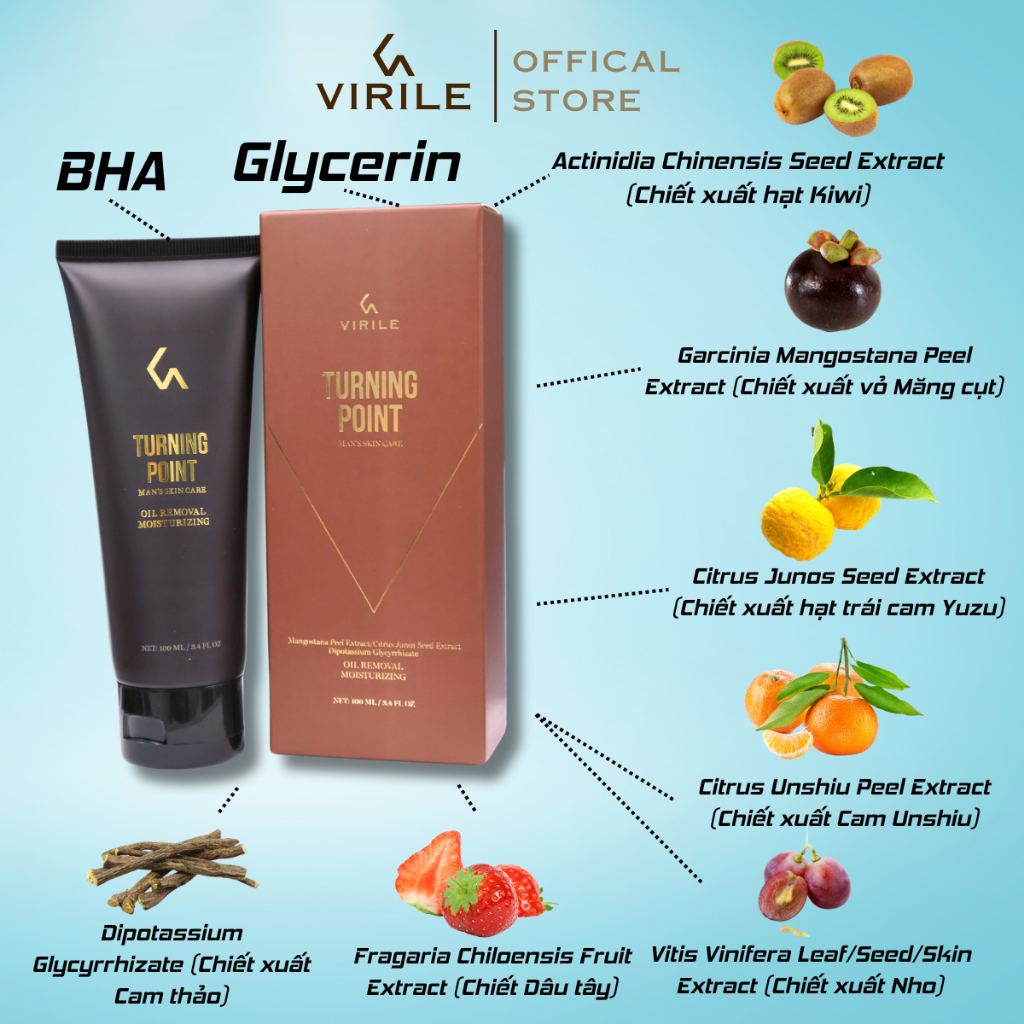 Bộ chăm sóc da toàn diện dành cho các loại da Virile với Sữa rửa mặt, Toner và mặt nạ dưỡng da