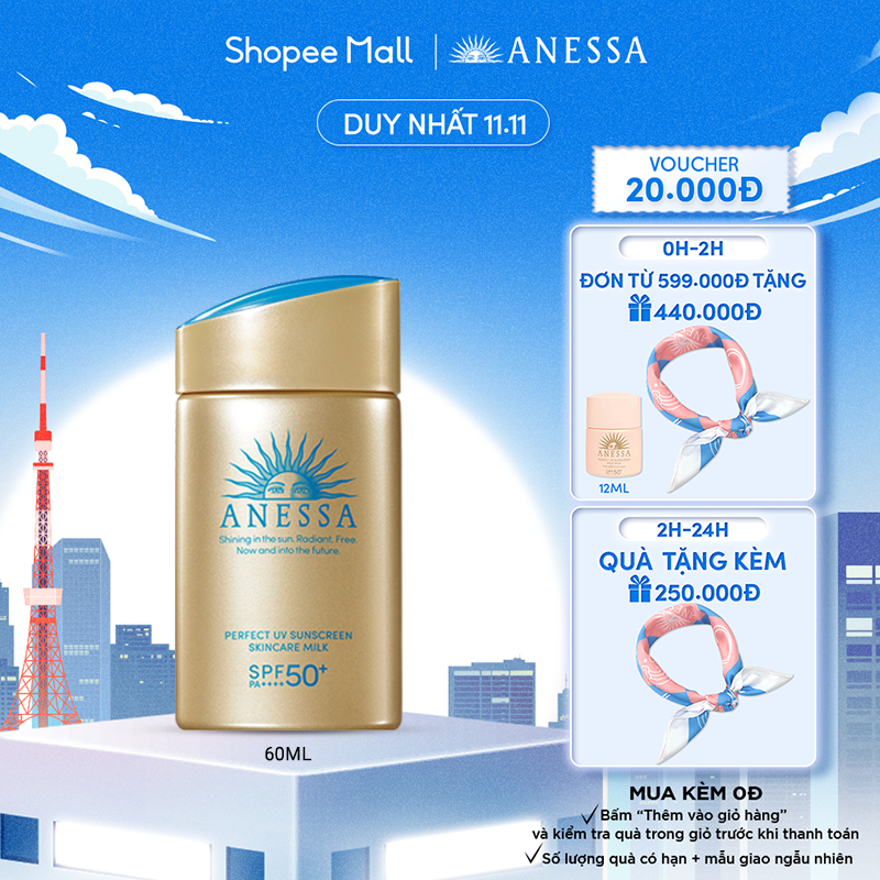 Chính hãng 100% Kem chống nắng Anessa Perfect UV Sunscreen Skincare Milk SPF 50+ PA++++ 60ml nhật bản
