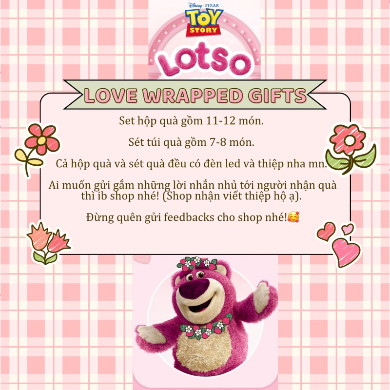 Set Hộp Quà Bánh Kẹo Gấu Dâu LOTSO 10 Món Tặng Người Yêu, Quà Sinh Nhật, Giáng Sinh,...