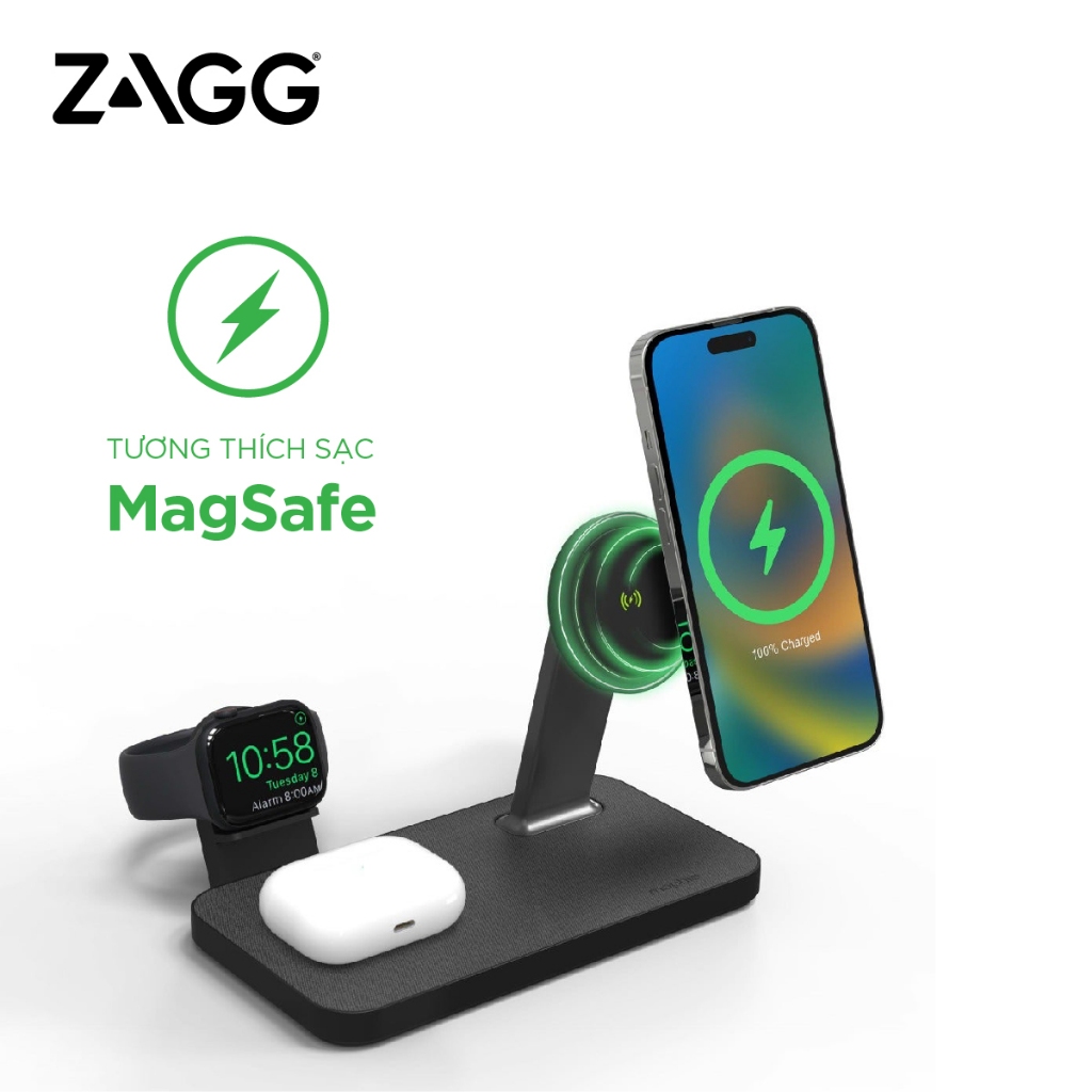 Đế sạc mophie Snap+ 3in1 Stand - sạc nhanh - 3 thiết bị cùng lúc - bảo hành 2 năm - phân phối chính hãng