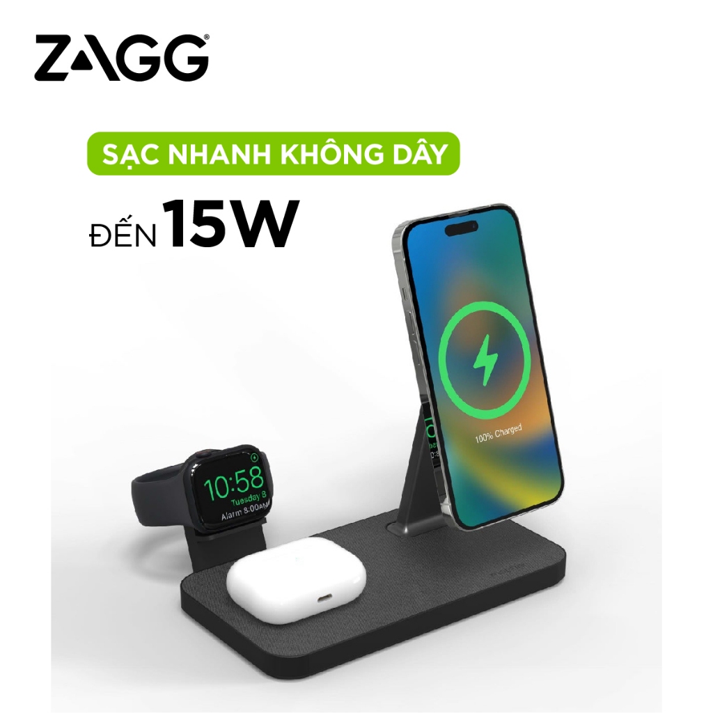 Đế sạc mophie Snap+ 3in1 Stand - sạc nhanh - 3 thiết bị cùng lúc - bảo hành 2 năm - phân phối chính hãng