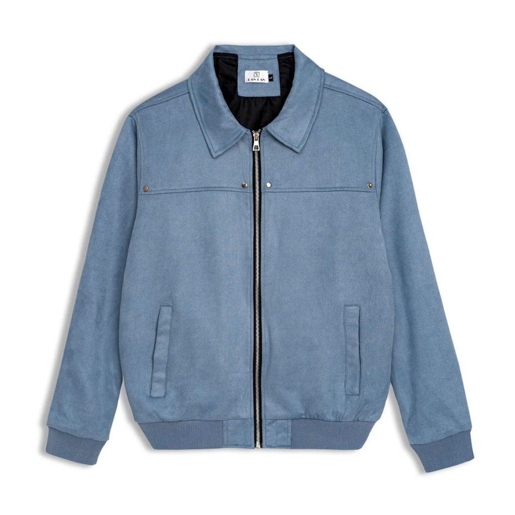 Áo khoác nam da lộn cổ bẻ khóa kéo