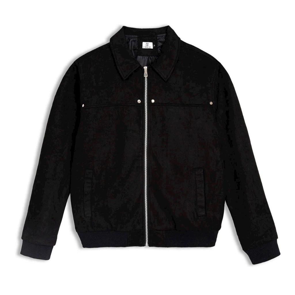 Áo khoác nam da lộn cổ bẻ khóa kéo