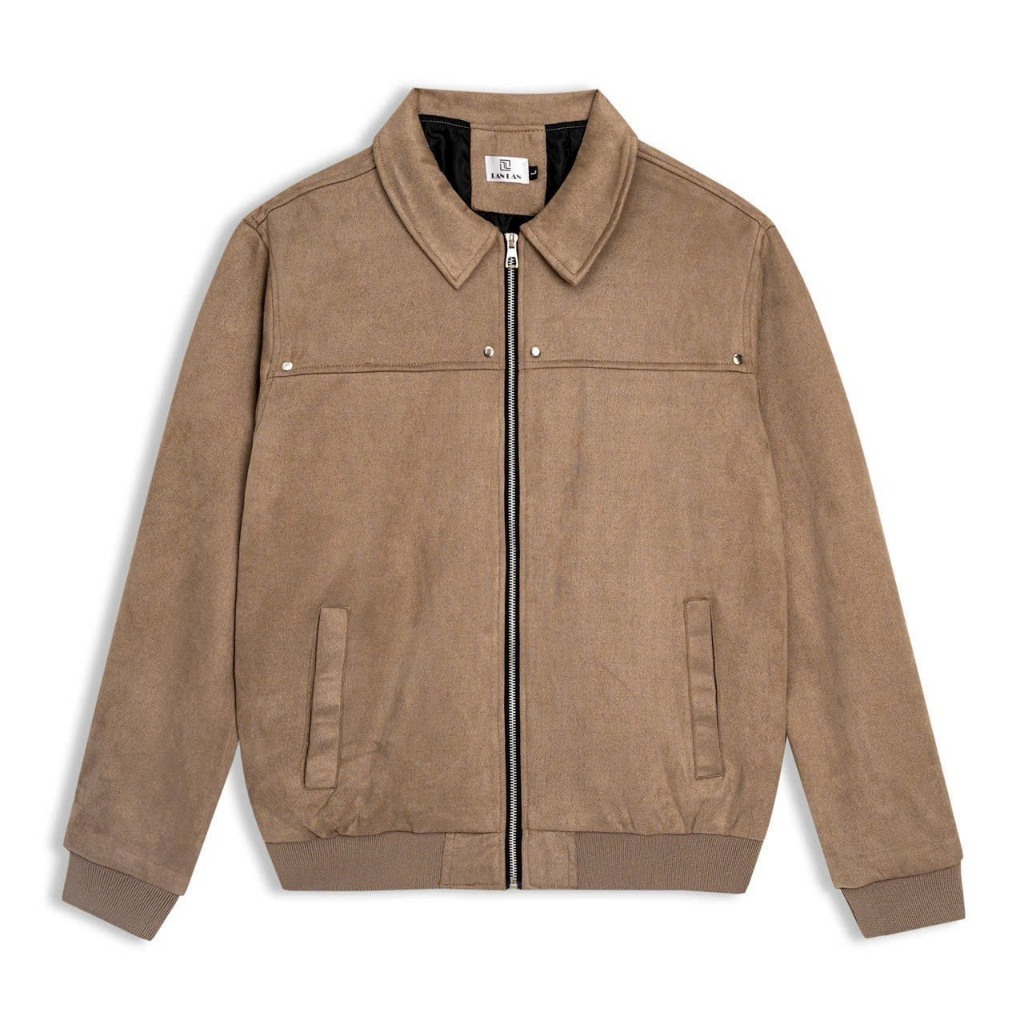 Áo khoác nam da lộn cổ bẻ khóa kéo