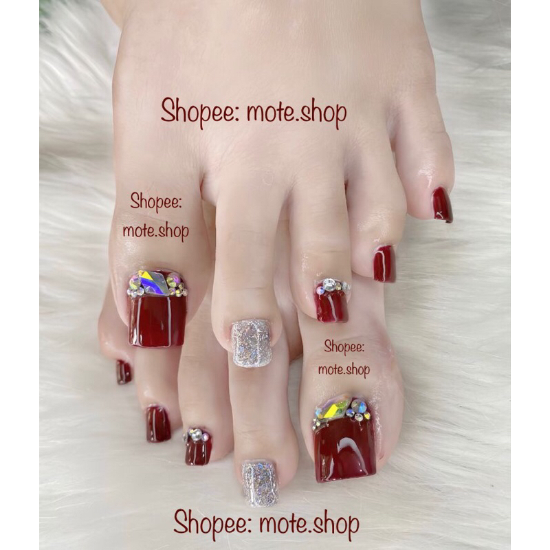 Nailbox CHÂN Đỏ Đô Phối Đá