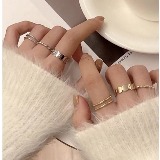 set nhẫn 3 chiếc unisex phong cách retro cá tính
