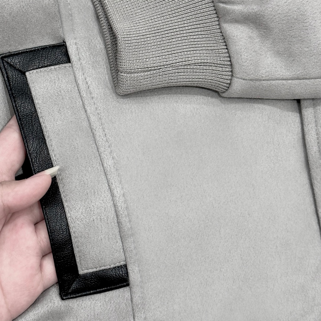 Áo khoác Da lộn nam LeeZone cao cấp | Varsity Tương phản Xám