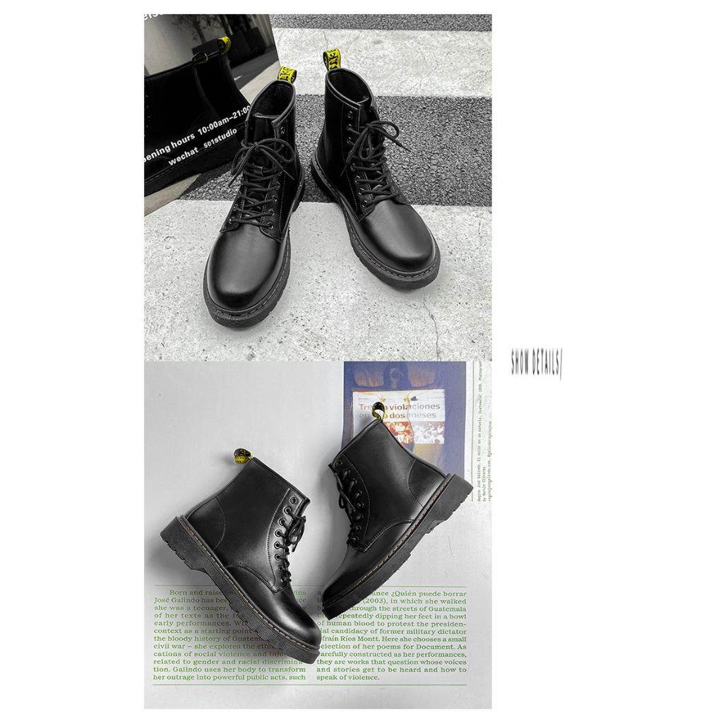 Giày Chunky Combat Boots da Bò Chống nhăn cao cấp thời trang