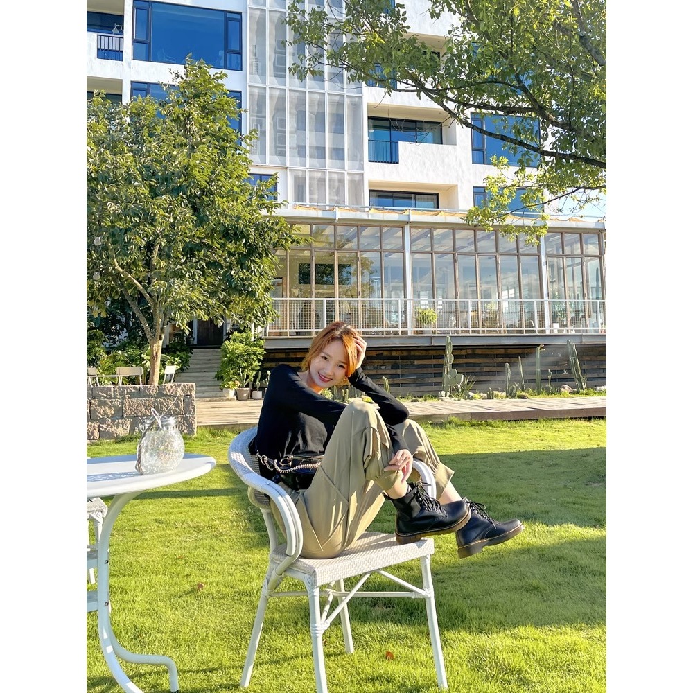 Giày Chunky Combat Boots da Bò Chống nhăn cao cấp thời trang