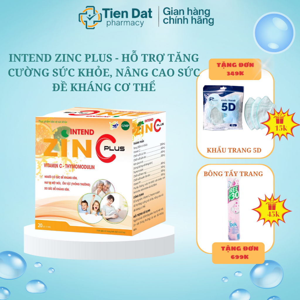 Kẽm cho bé, Intend ZinC Plus - Hỗ trợ tăng cường sức khỏe, nâng cao sức đề kháng cơ thể (Hộp 20 ống)