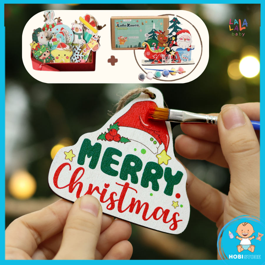 Set tô màu trang trí noel 2024 LalaXmas decor cây thông giáng sinh đồ chơi thủ công DIY cho bé quà tặng christmas cho bé