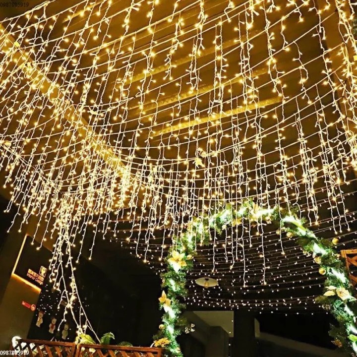 Led Rủ /Led Thả Mành Trang Trí 6Mx24 sợi - màu vàng 7 chế độ nháy