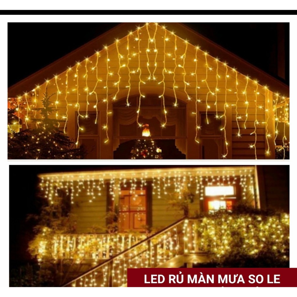 Led Rủ /Led Thả Mành Trang Trí 6Mx24 sợi - màu vàng 7 chế độ nháy
