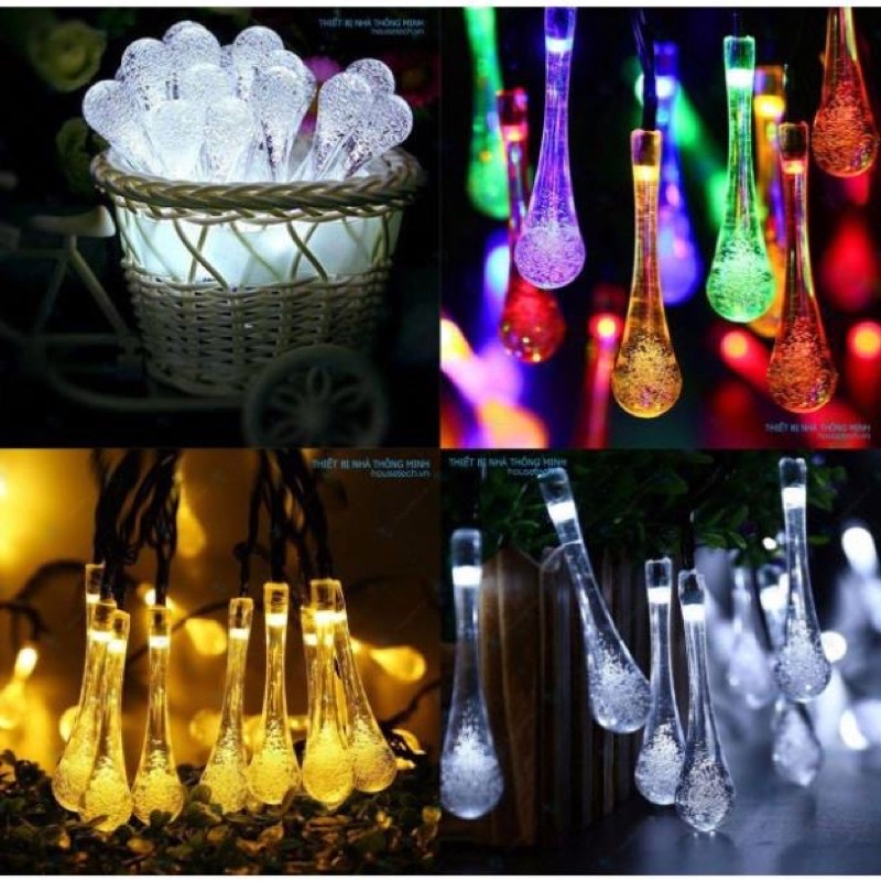 Ây đèn led hình giọt nước pha lê trong suốt 10m - 28 bóng