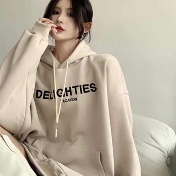 Áo hoodie Freesize Nam Nữ Unisex Chất Nỉ Bông Cao Cấp 2 Lớp Cực Dày In chữ DELIG - Áo Nỉ Nam Nữ Unisex In Chữ DELIG