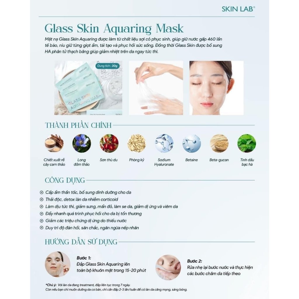 Mặt nạ Skin Lab Glass Skin Aquaring Mask  Skinlab cấp ẩm, phục hồi da, căng bóng da - Hàn Quốc