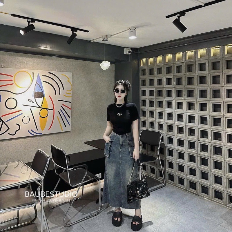 Chân váy bò dáng dài hàng Qc, mẫu hot