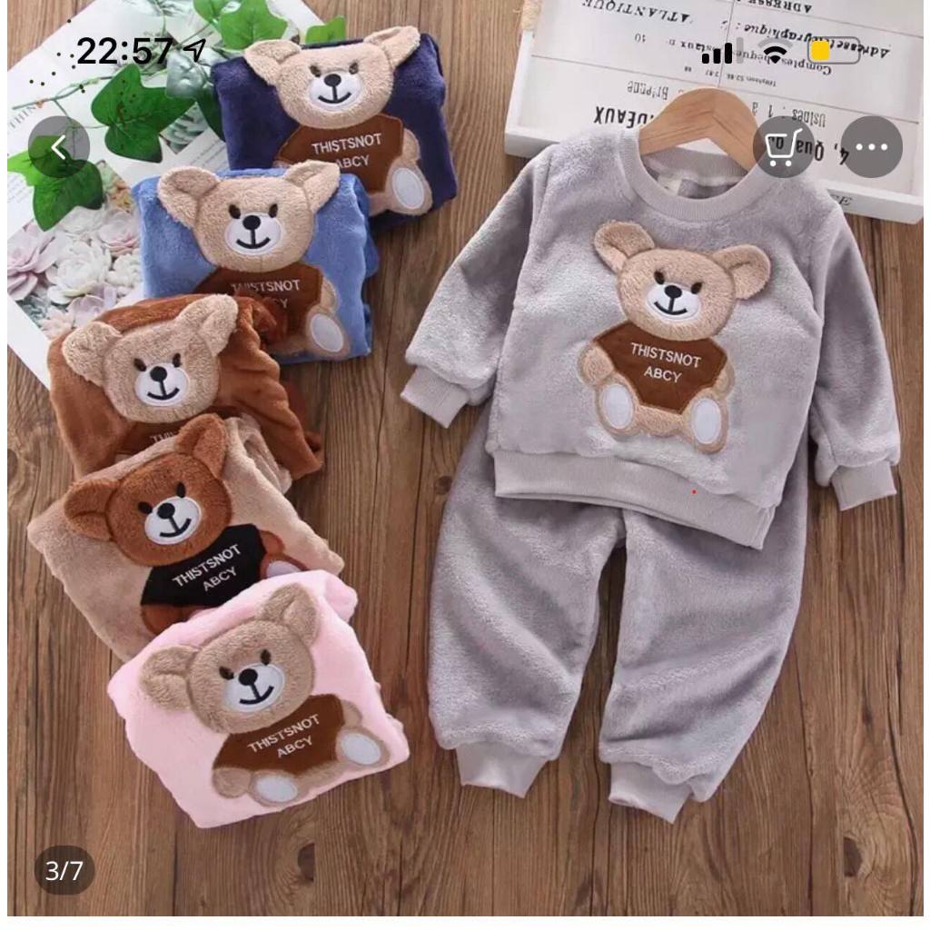 Bộ lông thêu gấu cho bé