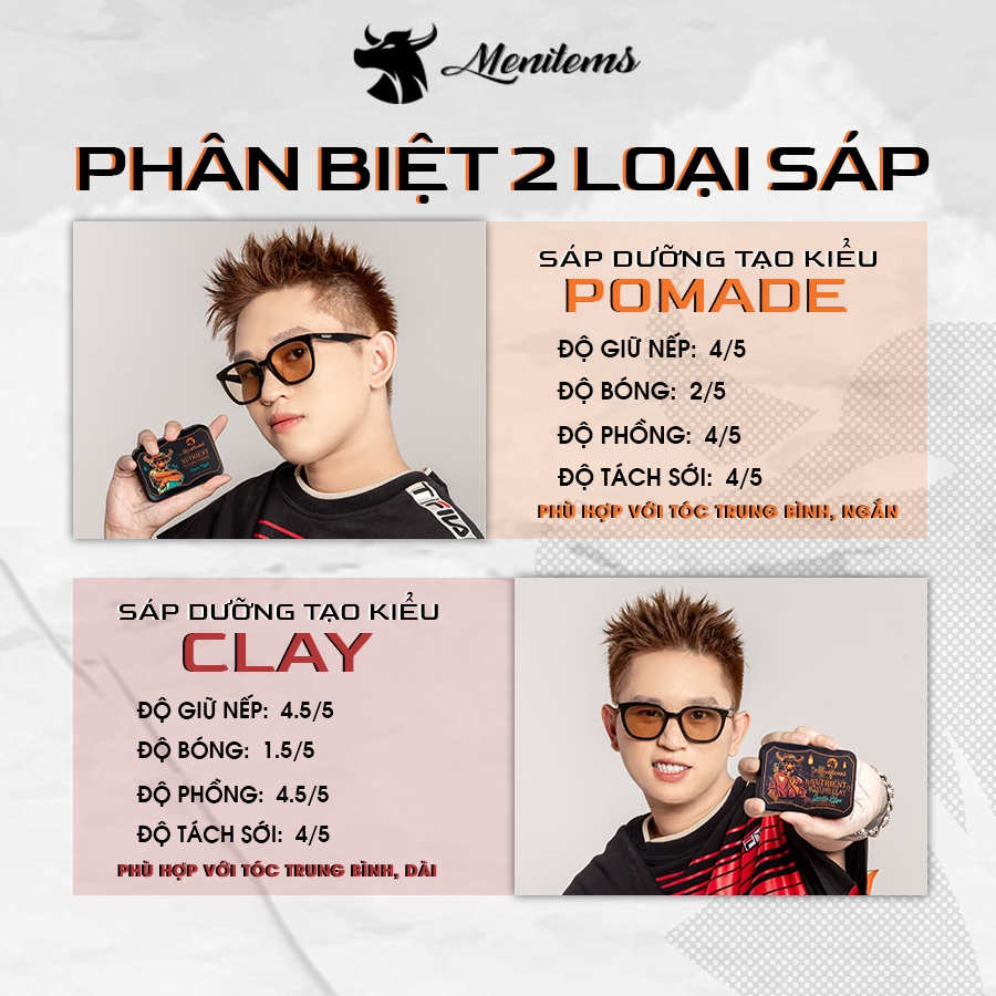 Sáp vuốt tóc Menitems, sáp tóc pomade, giữ nếp, tạo kiểu tự nhiên cả ngày dài, nước hoa lưu hương lâu Tropical Wind