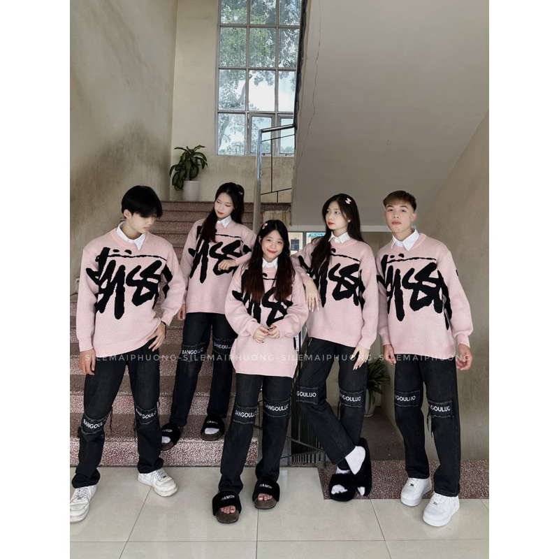 Áo len Cổ tròn stusy big logo siêu dầy