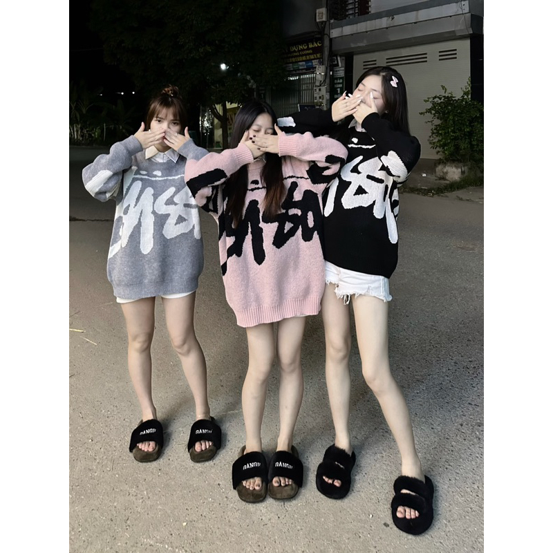 Áo len Cổ tròn stusy big logo siêu dầy