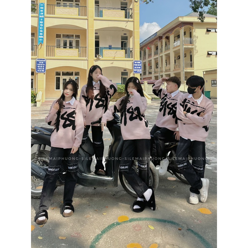 Áo len Cổ tròn stusy big logo siêu dầy