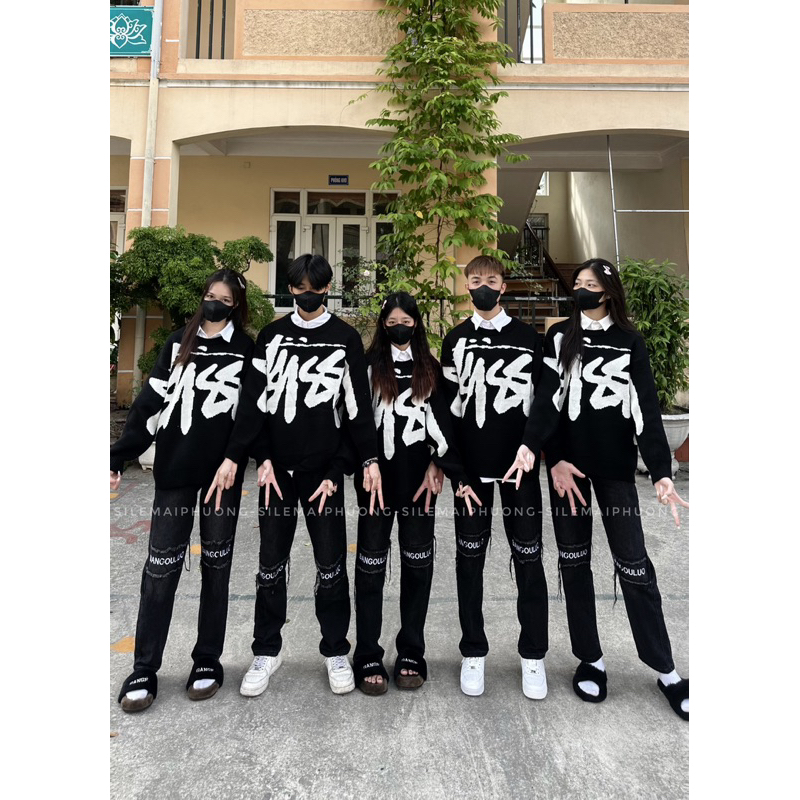 Áo len Cổ tròn stusy big logo siêu dầy