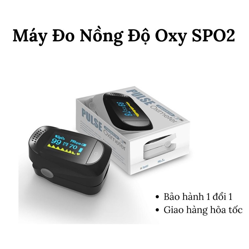 Máy đo nồng độ oxy trong máu/Đo Spo2/PULSE FINGER OXIMETER/Màu đen/Màn hình TFT/Đo được 3 chỉ số/Tặng pin và dây đeo