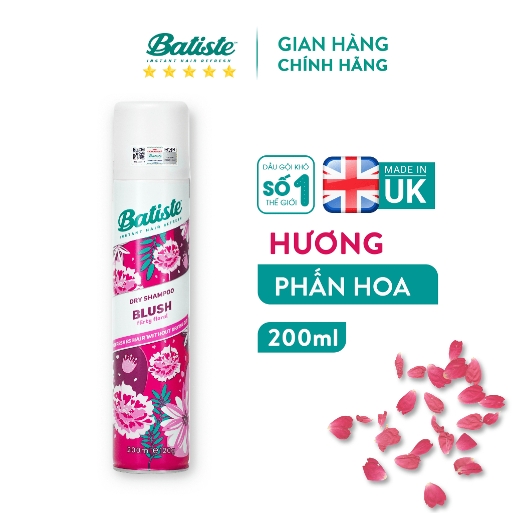 [Chỉ còn 69.300đ sau khi áp voucher] Dầu Gội Khô Số 1 Thế Giới Batiste Hương Phấn Hoa Quyến Rũ - 200ml