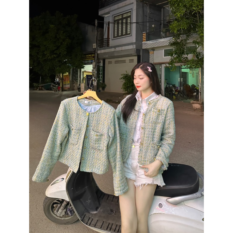 Áo Dạ twed Xanh Lá Nhũ Hot 2024