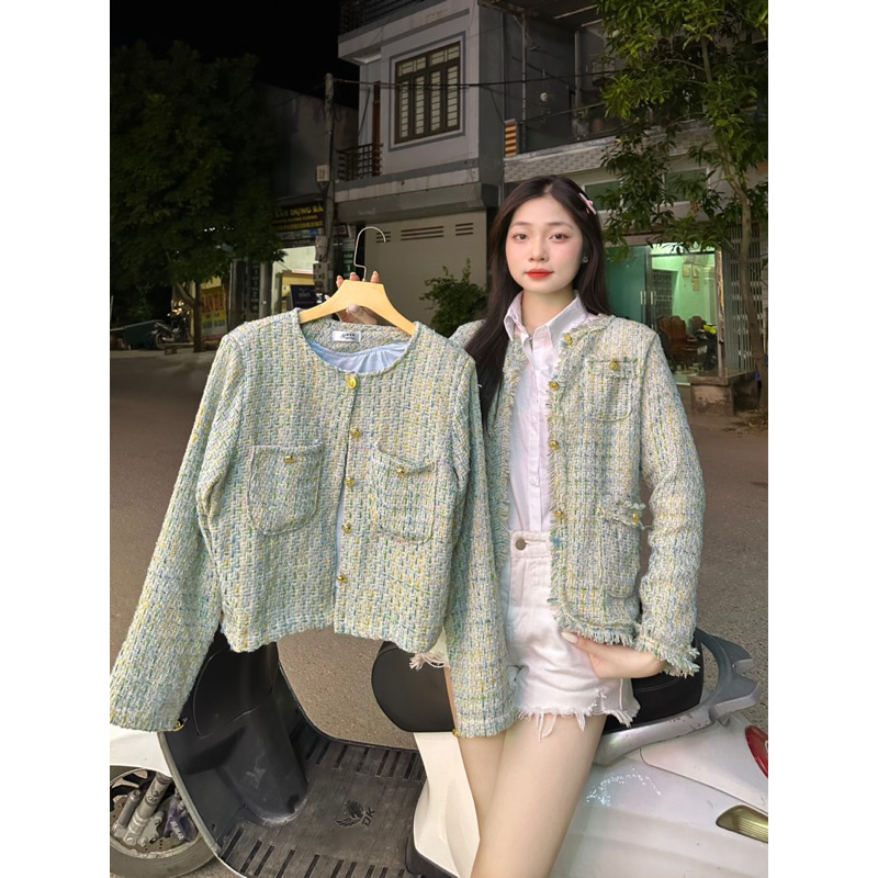 Áo Dạ twed Xanh Lá Nhũ Hot 2024