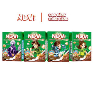 Lốc 4 hộp x 100ml sữa nuvi lúa mạch ca cao, dâu, cam có thạch