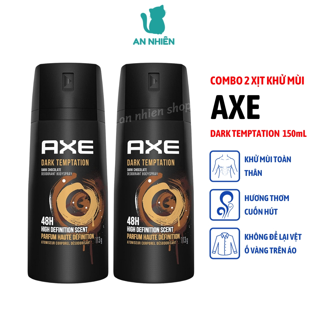 Combo 2 chai xịt nước hoa khử mùi toàn thân nam AXE Dark Temptation 150ml