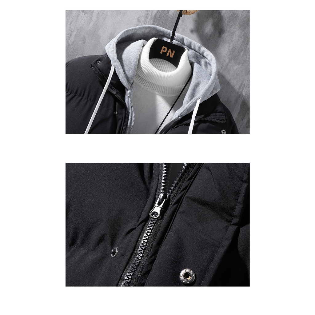 Áo khoác phao béo nam nữ mùa đông có mũ dáng rộng lót bông giữ ấm thời trang