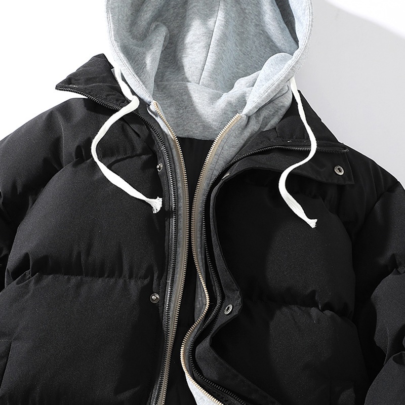 Áo khoác phao béo nam nữ mùa đông có mũ dáng rộng lót bông giữ ấm thời trang