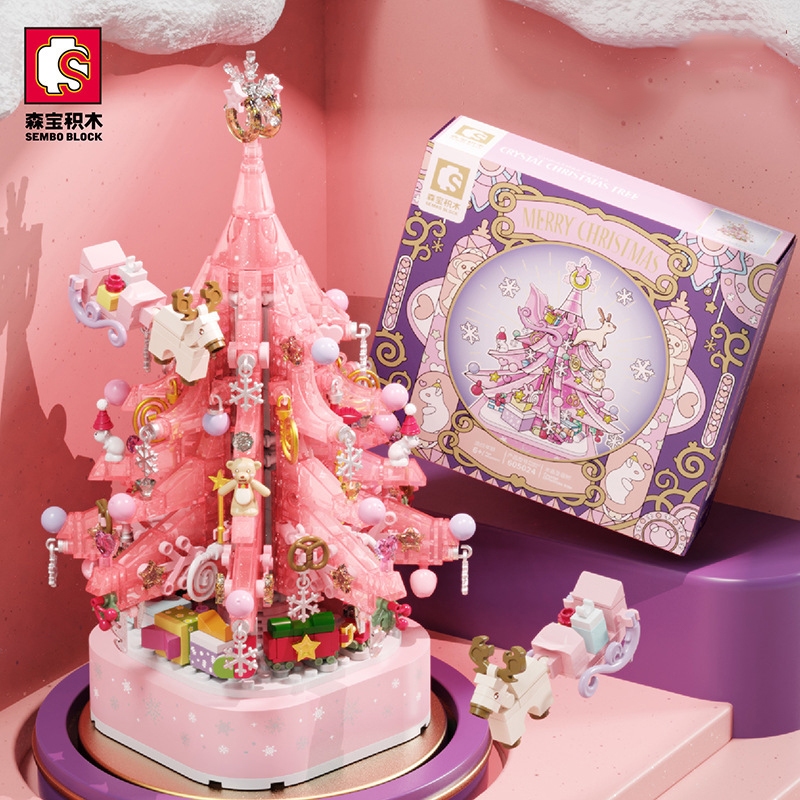 Đồ Chơi Lắp Ráp Kiểu LEGO Noel Hộp Nhạc Cây Thông Pha Lê Có Nhạc Và Đèn No.605024 Với 675 PCS,Quà Tặng Giáng Sinh Cho Bé