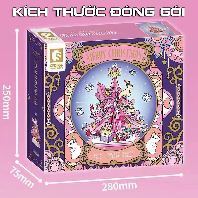 Đồ Chơi Lắp Ráp Kiểu LEGO Noel Hộp Nhạc Cây Thông Pha Lê Có Nhạc Và Đèn No.605024 Với 675 PCS,Quà Tặng Giáng Sinh Cho Bé