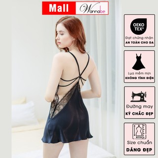 Đầm ngủ lụa WANNABE DNS42 váy ngủ cut-out eo lưng phối ren trang trí 6 dây đan khoe lưng quyến rũ