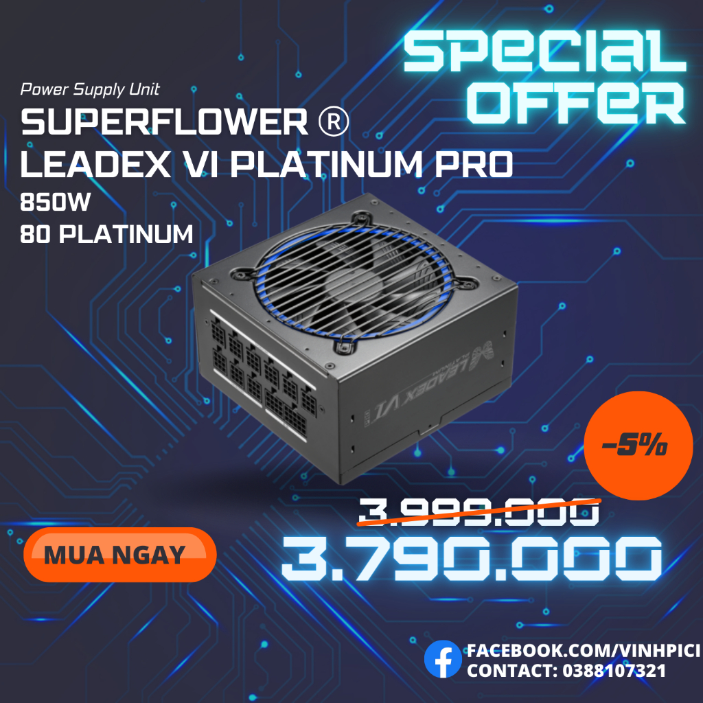 Nguồn máy tính Super Flower LEADEX VI PLATINUM PRO 850W [NEW]