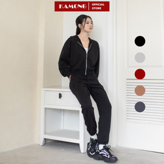 Set bộ nỉ nữ da cá thời trang KAMONG áo khoác kèm quần ống túm jogger thu đông S013