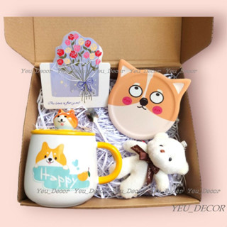 Quà tặng sinh nhật bạn gái bạn trai cho nữ nam gồm ly sứ SHIBA đế lót ly gốm hút nước và phụ kiện xinh xắn đáng yêu