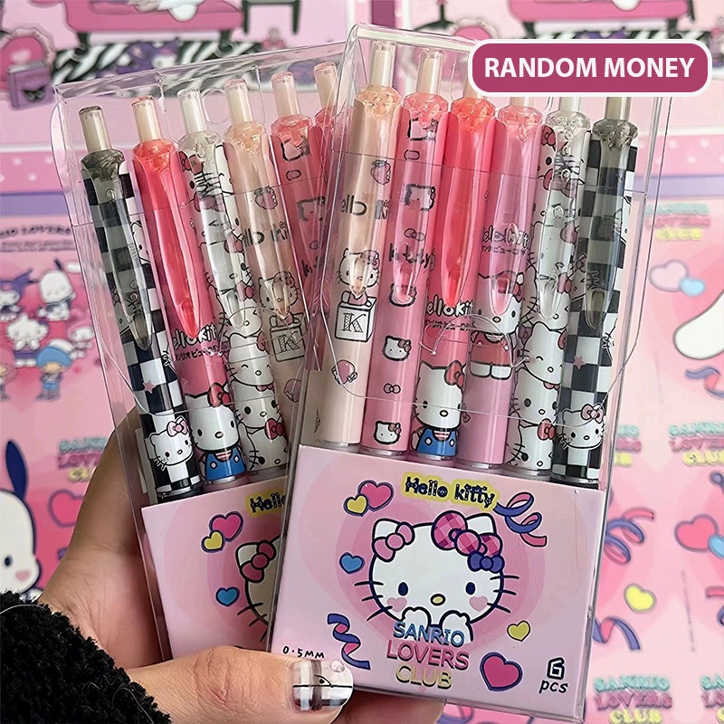 💜Bút Bi Mực Đen Ngòi 0.5mm Có Thể Thu Gọn Họa Tiết Gấu / Dâu Tây Hoạt Hình Dễ Thương