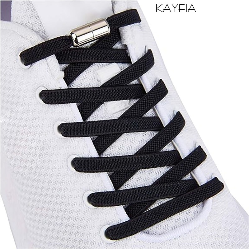 Dây giày dẹt thông minh có khóa kim loại tròn không cần buộc KAYFIA cho giày thể thao nam nữ trẻ em, người lớn
