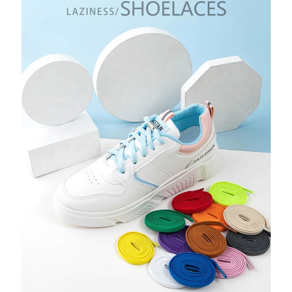 Dây giày dẹt thông minh có khóa kim loại tròn không cần buộc KAYFIA cho giày thể thao nam nữ trẻ em, người lớn