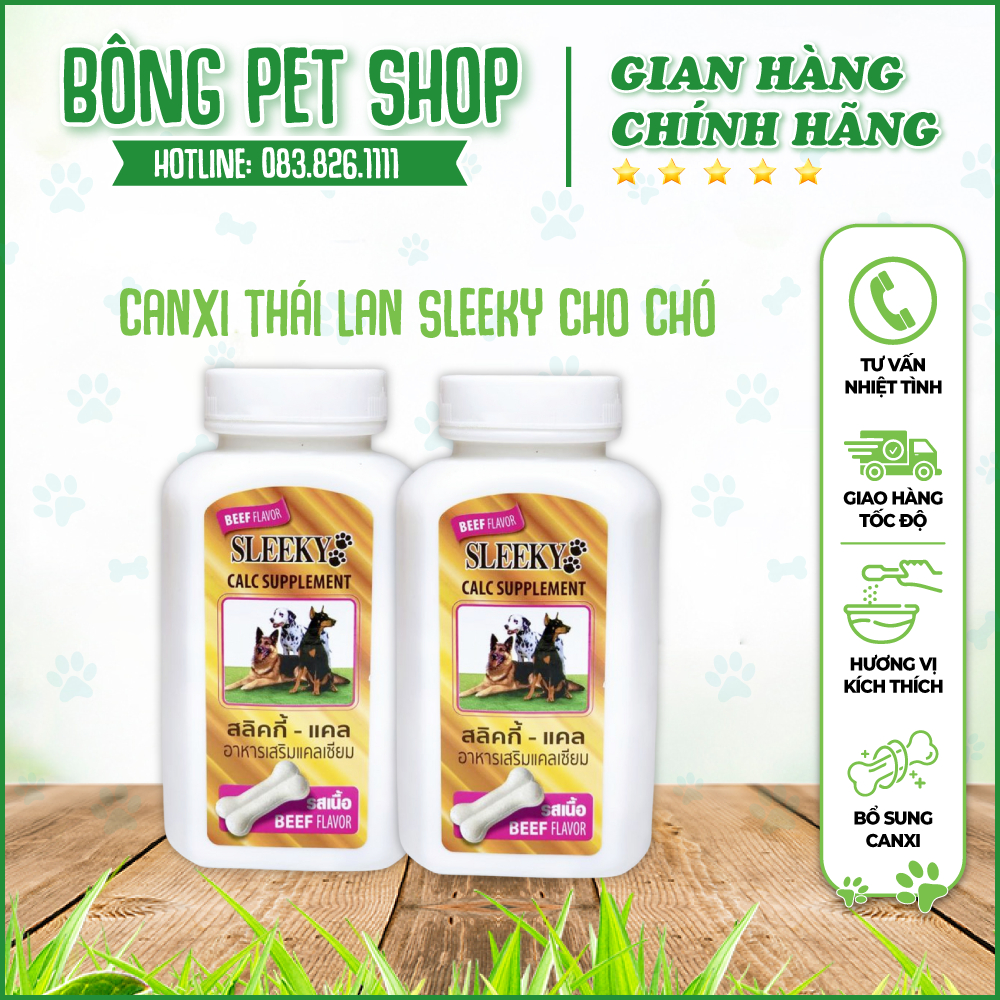 Canxi Thái Lan Sleeky chó mèo ⚡ CHÍNH HÃNG ⚡ Viên uống canxi nano dinh dưỡng cho chó mang bầu, chó con 140 viên/ hộp