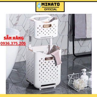 Kệ đựng quần áo đa năng 2 tầng Mina - T143 gấp gọn treo tường có bánh xe di động - Giỏ đựng nhựa PP cao cấp